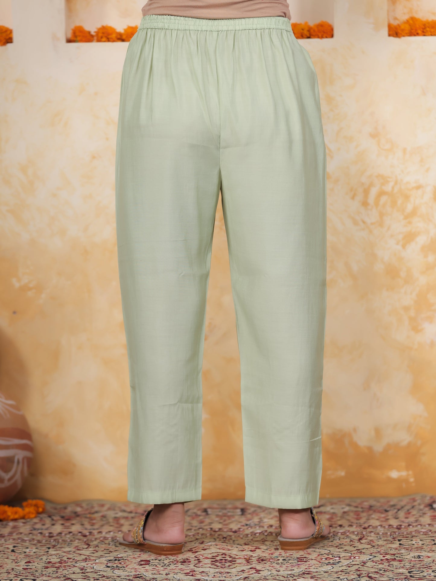 Mirror Embroidery Olive Chanderi Straight Kurta