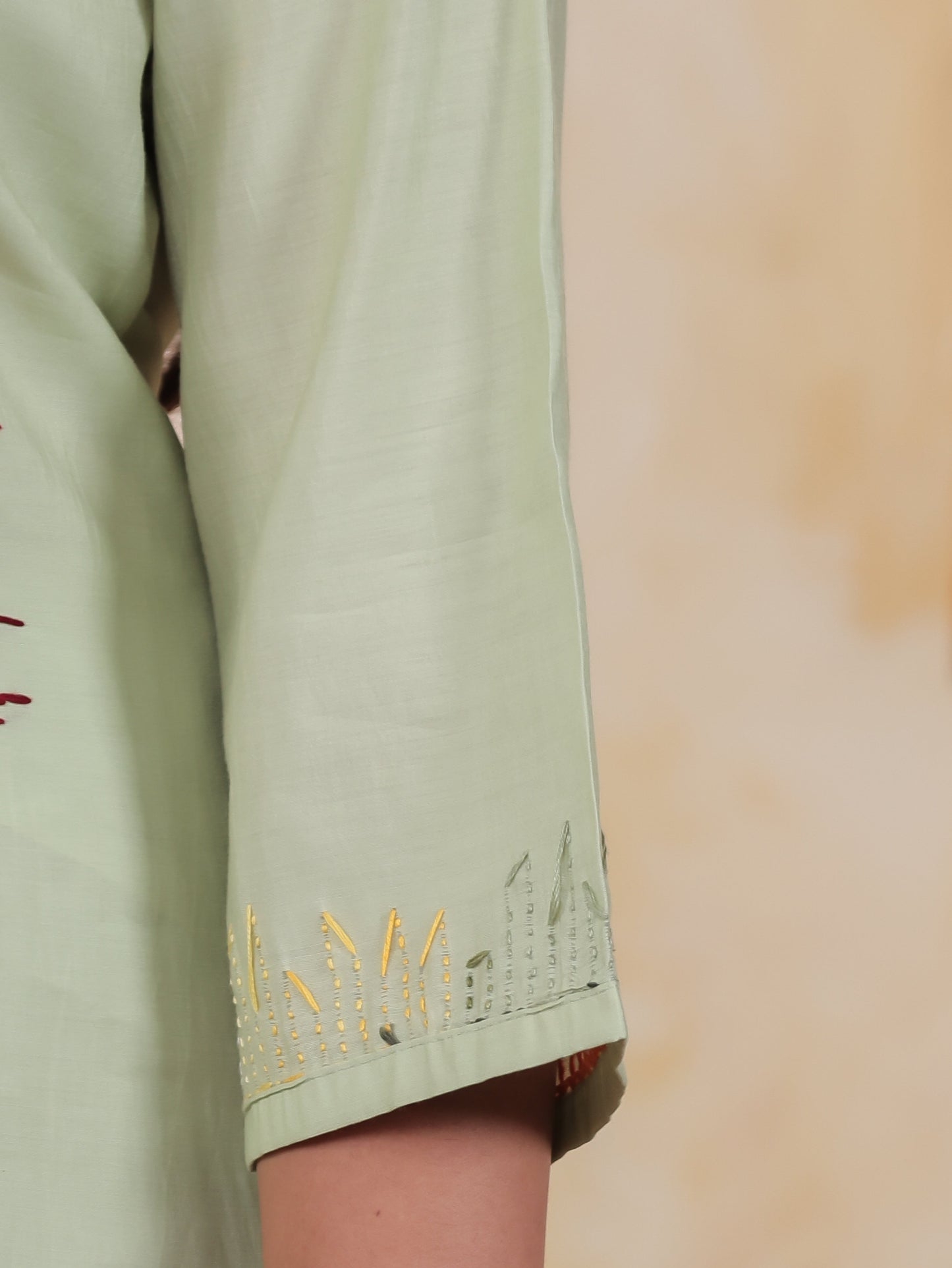 Mirror Embroidery Olive Chanderi Straight Kurta