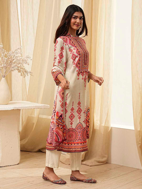 Biba Women Floral Printed Regular Kurta with Trousers & With Dupatta