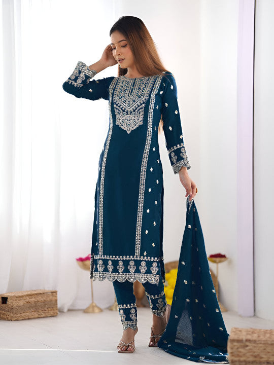 AG TEXTILE Women Ethnic Motifs Embroidered Sequinned Kurta with Pyjamas & Dupatta