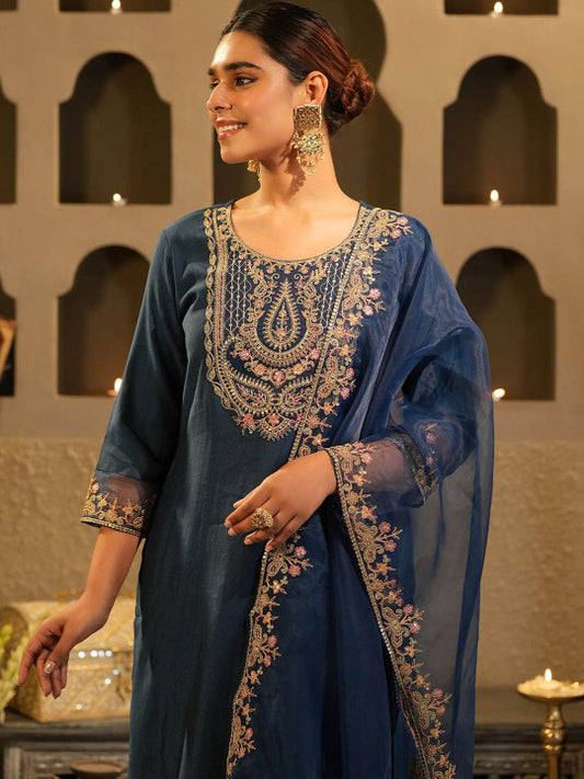 Indo Era Women Embroidered Regular Kurta with Trousers & Dupatta