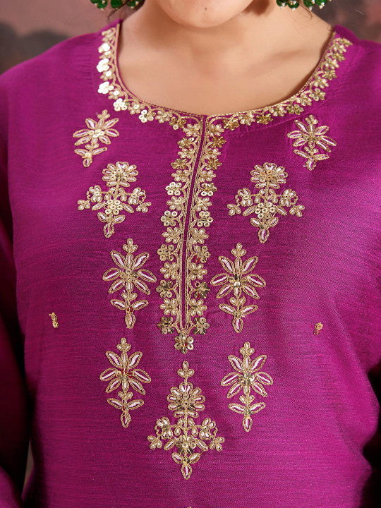 House of Pataudi Floral Embroidered Straight Kurta & Sharara with Dupatta