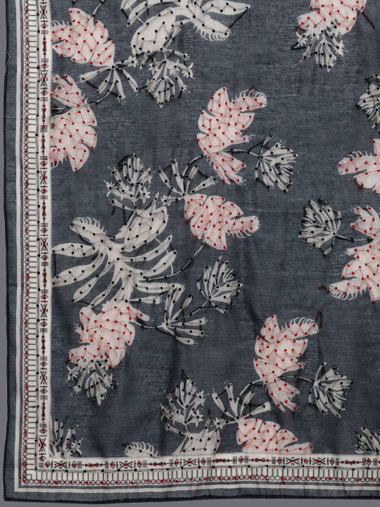 Varanga Floral Embroidered Chanderi Silk Straight Kurta & Trousers With Dupatta