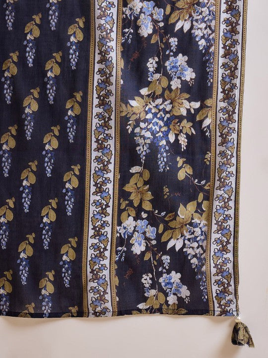 CHETI Women Floral Printed Pleated Beads and Stones Kurta with Trousers & Dupatta