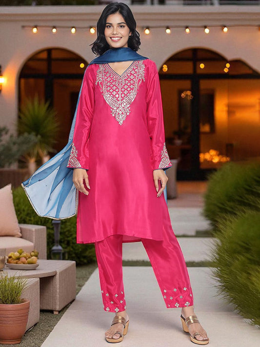 W Women Floral Embroidered Regular Thread Work Kurta with Trousers & With Dupatta