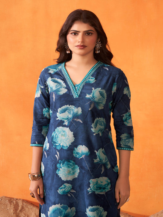 Anouk Women Floral Printed Regular Pure Cotton Kurta with Trousers & With Dupatta