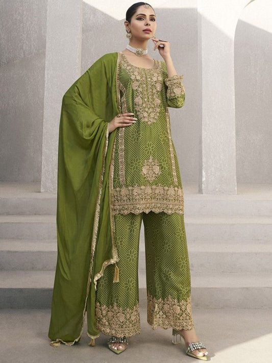 AUTUMN LANE Floral Printed Sequinned Pure Cotton Straight Kurta With Palazzos & Dupatta