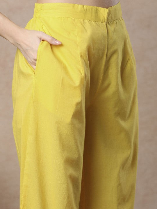 FASHOR Floral Printed Mirror Work Pure Cotton Straight Kurta