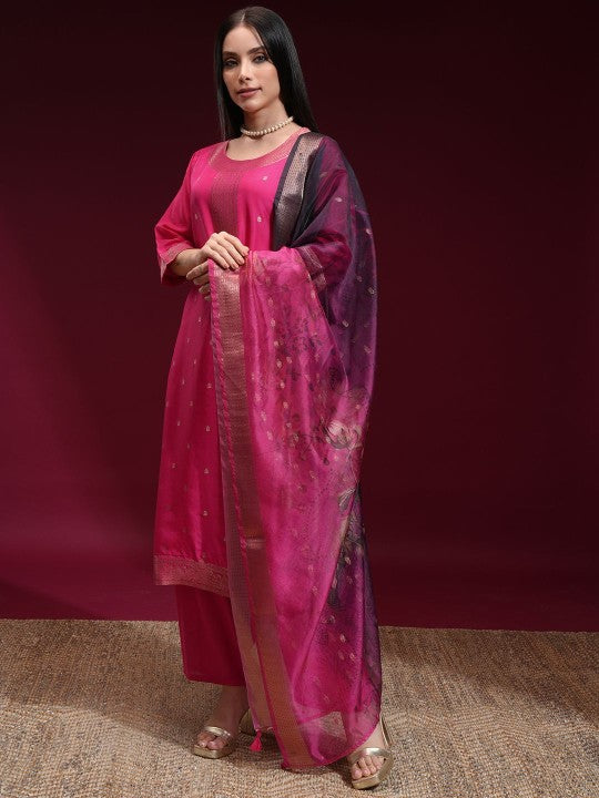 Vishudh Women Ethnic Motifs Regular Kurta with Trousers Dupatta