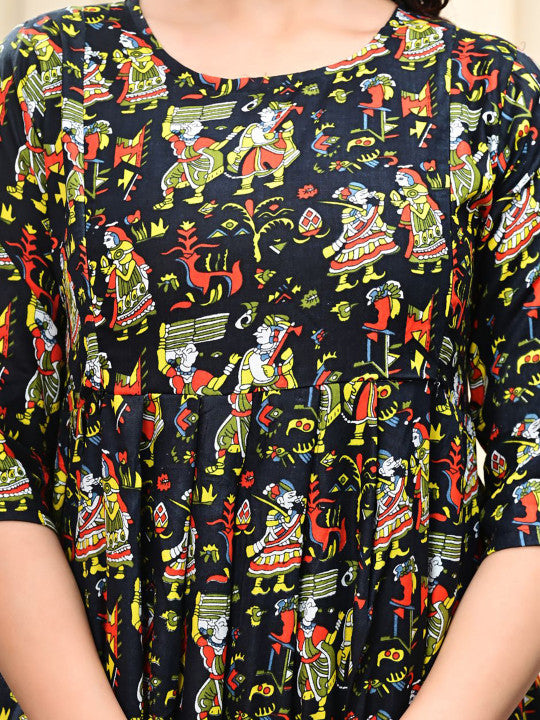 WE PERFECT Ethnic Motifs Printed Pure Cotton Round Neck Maternity A-Line Ethnic Dress