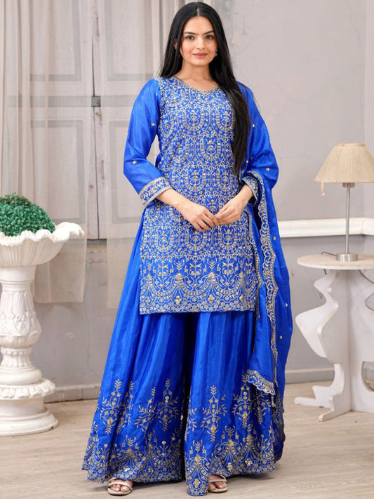 TEEYA CREATION Women Ethnic Motifs Embroidered Kurta with Sharara & Dupatta