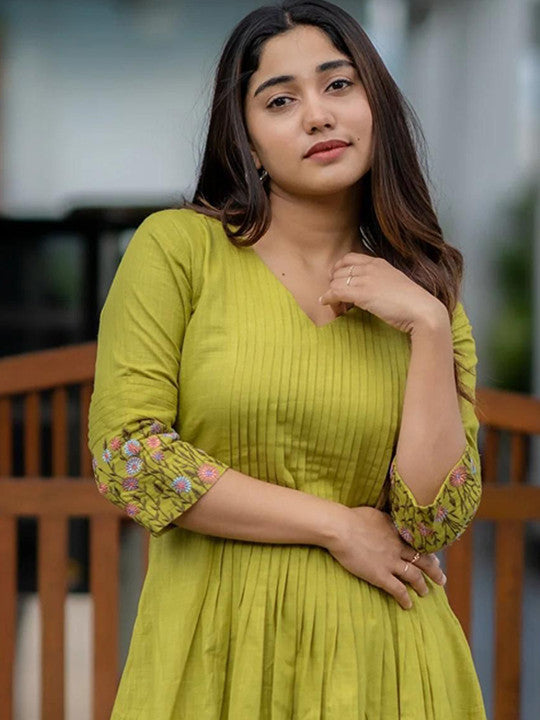 Aaysa Kurti Floral Embroidered A-Line Midi Ethnic Dress