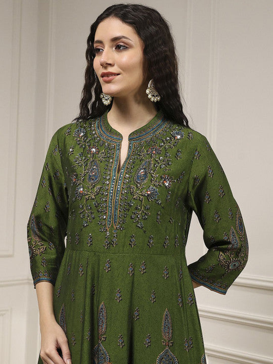 Biba Women Ethnic Motifs Embroidered Beads and Stones Kurta with Palazzos & Dupatta