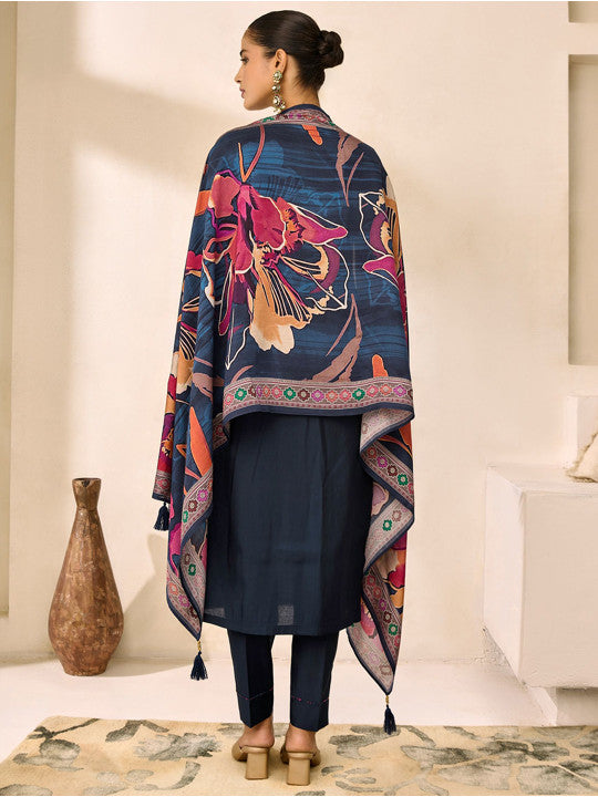 WOMEN PLUS Women Paisley Yoke Design Thread Work Kurta With Trousers & Dupatta