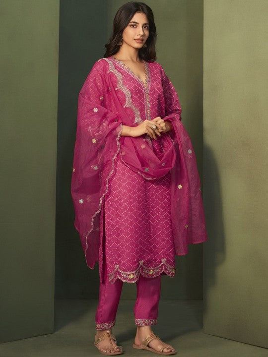 AUTUMN LANE Geometric Printed Regular Straight Kurta with Trousers & Dupatta