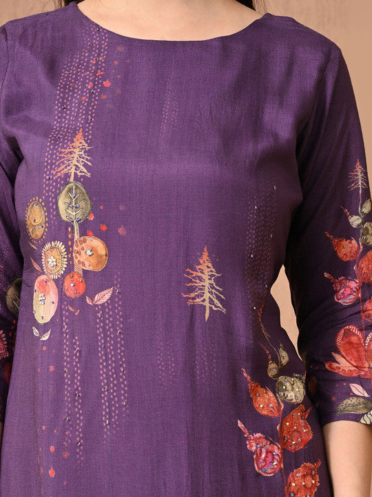 HARIKS Women Floral Printed Regular Pure Silk Kurti with Trousers & With Dupatta