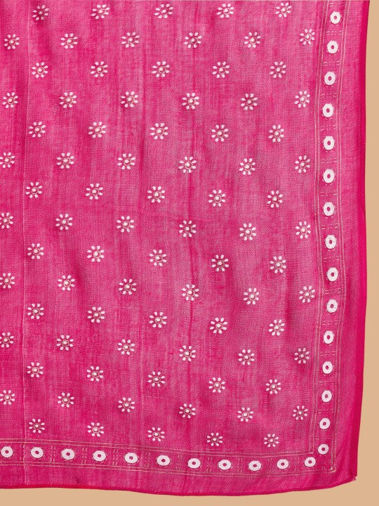 DIVASTRI Women Floral Embroidered Regular Sequinned Kurta with Trousers & With Dupatta
