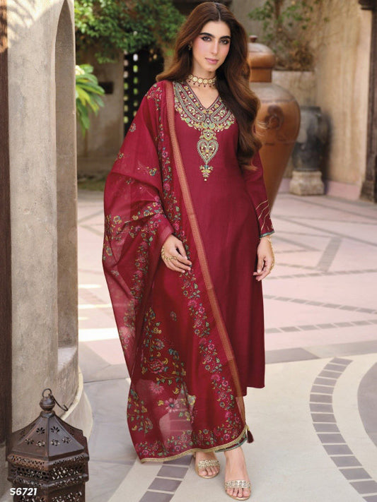 AUTUMN LANE Women Embroidered Sequinned Pure Cotton Kurta with Harem Pants & Dupatta