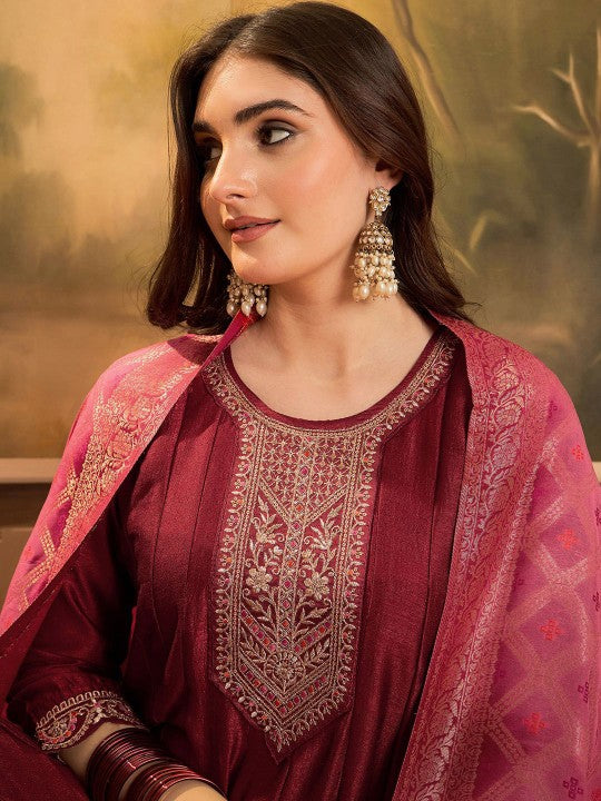 Zari & Sequin Embroidered A-Line Kurta