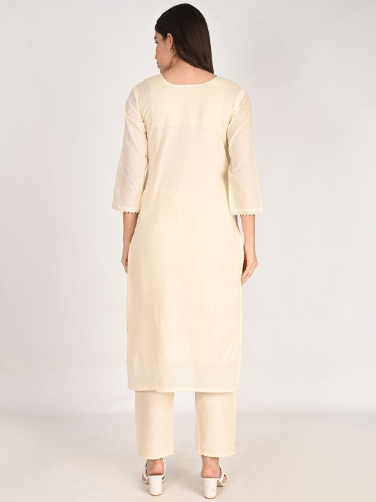Girly Girls Floral Embroidered Straight Pure Cotton Kurta with Trousers & Dupatta