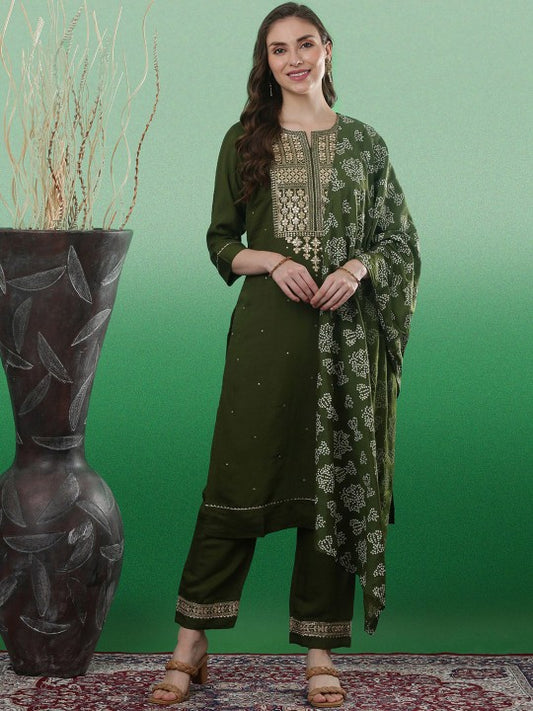 Floral Yoke Design Sequinned Straight Kurta