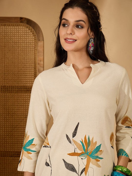 Floral Printed Pure Cotton Tunic & Palazzo Co-Ord Set