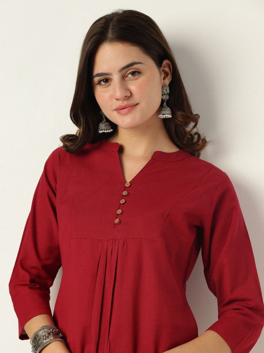 Cotton Solid A-line Co-ord Set
