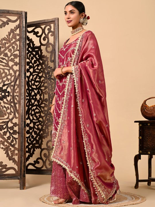 ZARIKALI Floral Embroidered Zardozi Organza Kurta