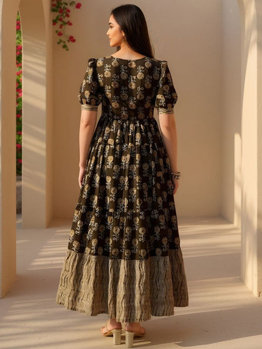 SZN Printed Tiered Flared Maxi Dress