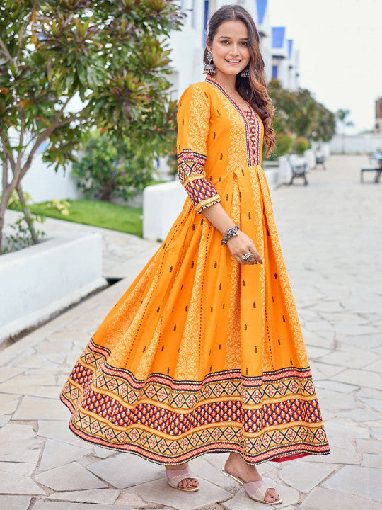 Floral Printed V-Neck Fit And Flare Dresses