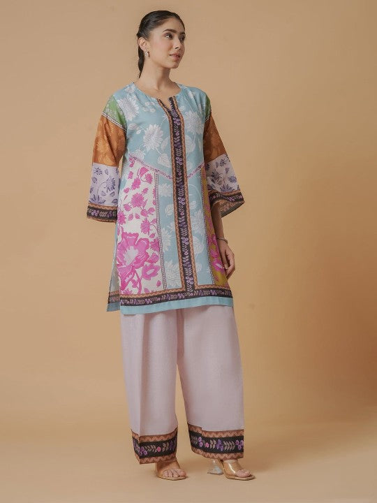 HOUSE OF KARI Printed Cotton V-Neck Tunic With Palazzo Co-Ords