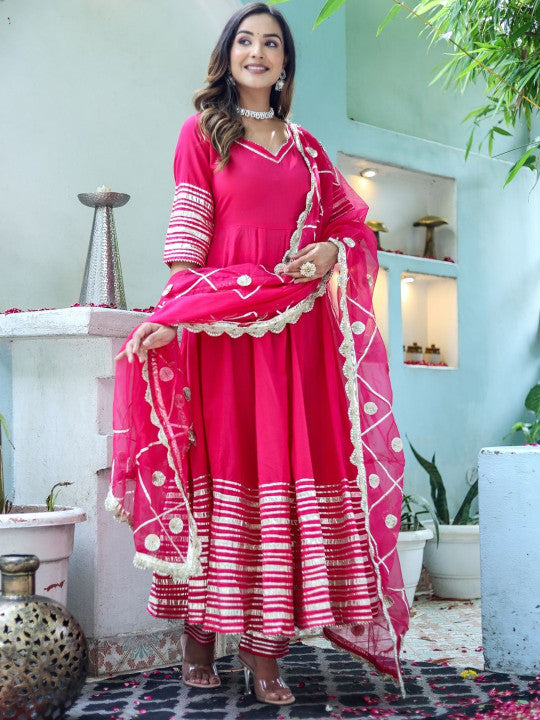 Angkor Women Angrakha Gotta Patti Pure Cotton Kurta with Trousers & With Dupatta