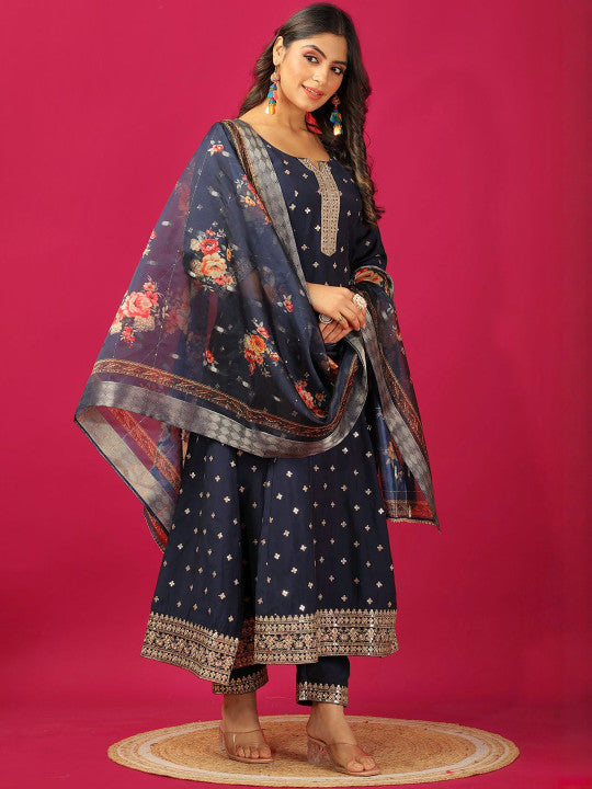BANJANAN Women Navy Blue Kurta Sets