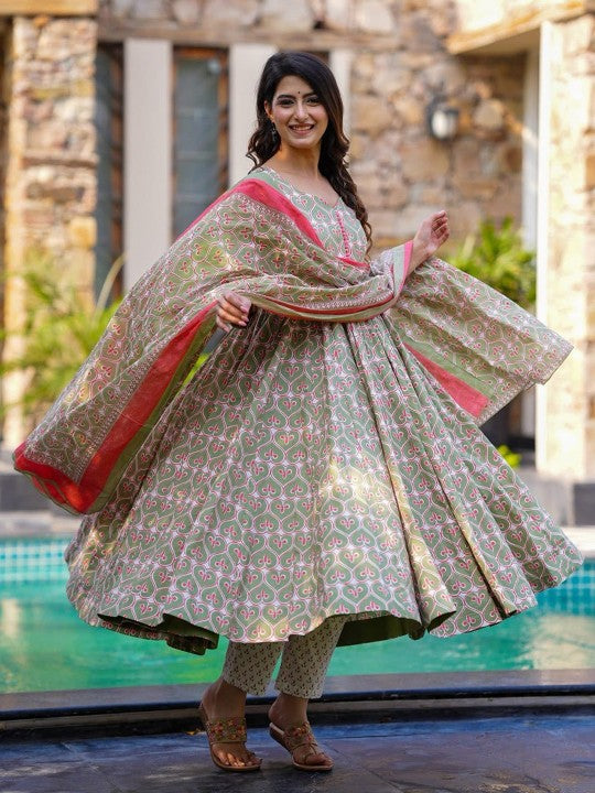 Idaho Clothing Women Floral Drape Pure Cotton Suit Set