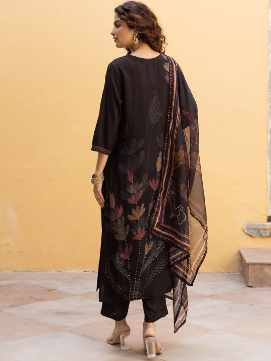 AUTUMN LANE Women Floral Embroidered Regular Thread Work Silk Georgette Kurta