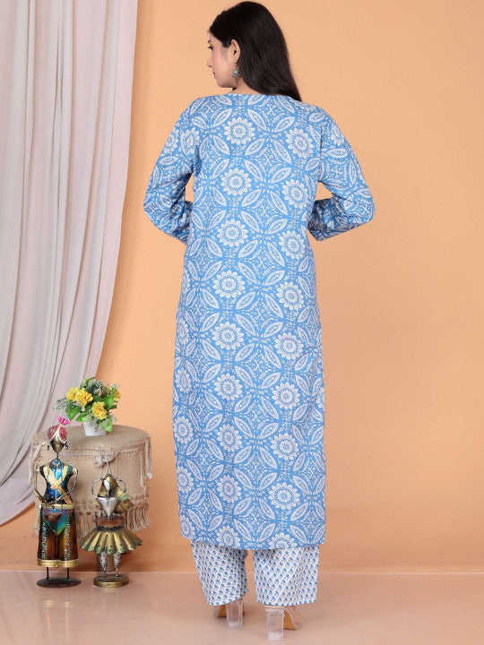VL SAREES Ethnic Motifs Printed Round Neck Pure Cotton Kurta With Trouser With Dupatta