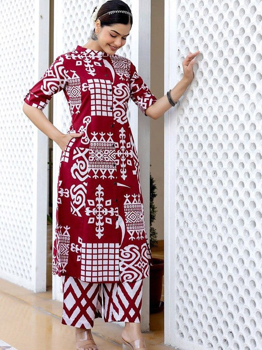 clothonus Printed Cotton Kurta & Palazzo Co-ord Set