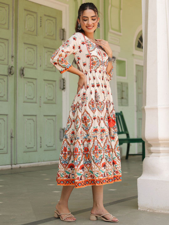 Printed Fit & Flare Ethnic Dress