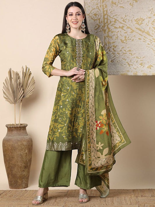 FASHOR Floral Printed Beads & Stone Straight Kurta