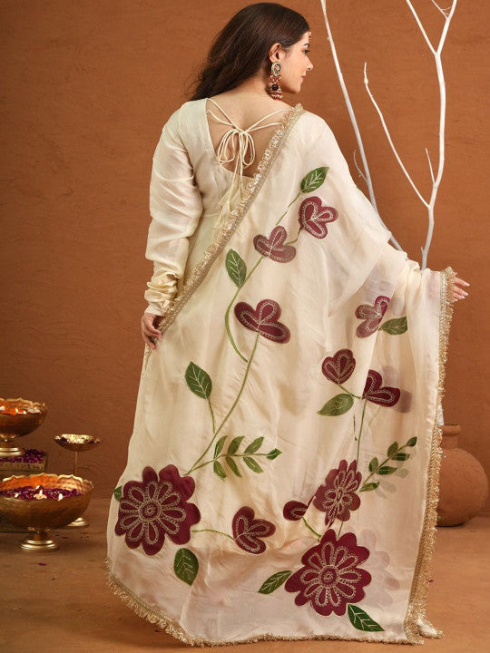 Panelled Pure Silk Anarkali Kurta With Palazzos & Dupatta