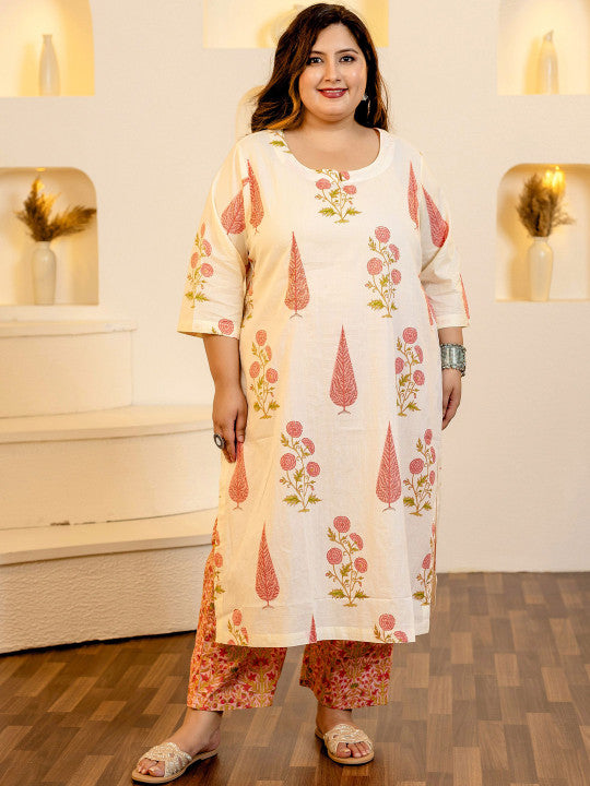 Floral Printed Sequinned Pure Cotton Kurta with Trouser & Dupatta
