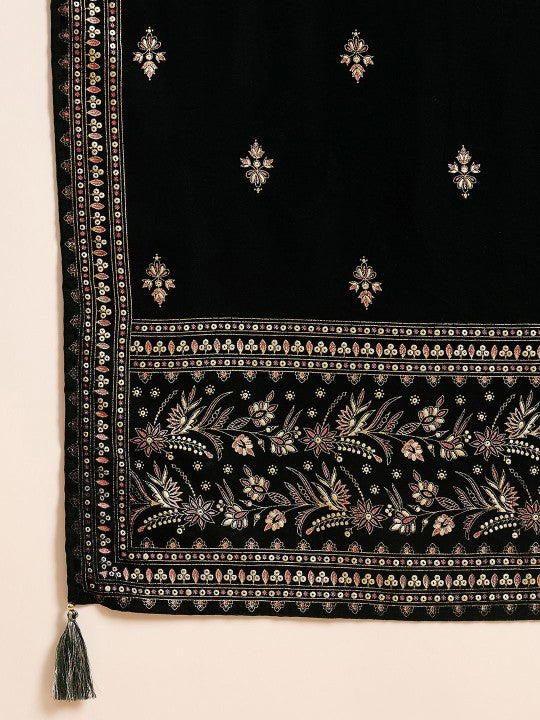House of Pataudi Floral Embroidered Round Neck Straight Kurta