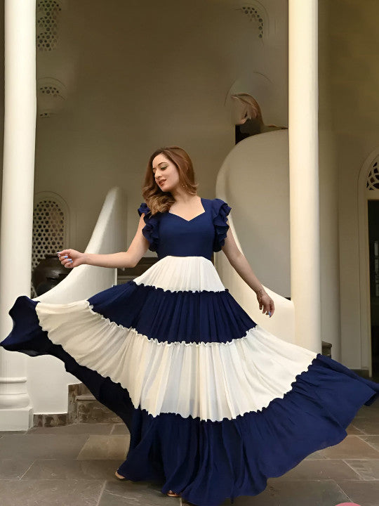 FoxDX A-Line Flared Puff Sleeve Anarakli Dress
