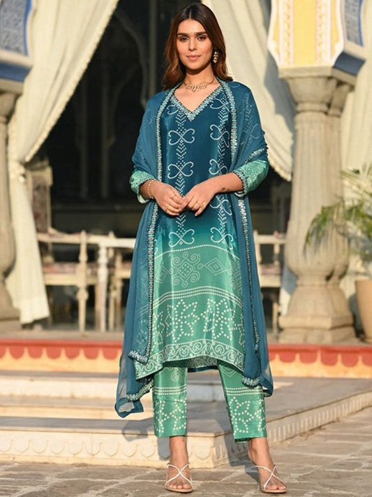 Floral Printed V-Neck Straight Kurta
