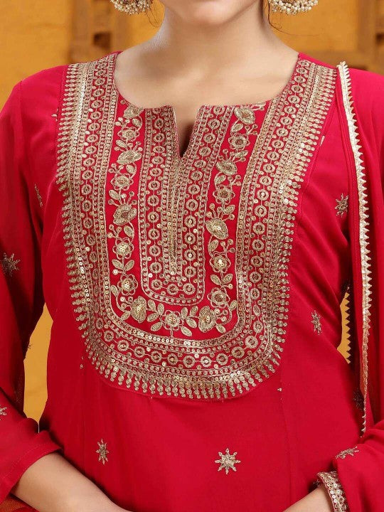 COTTON CULTURE Embroidered Straight Silk Georgette Kurta