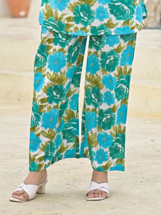 Floral Printed Pure Cotton Tunic With Palazzo