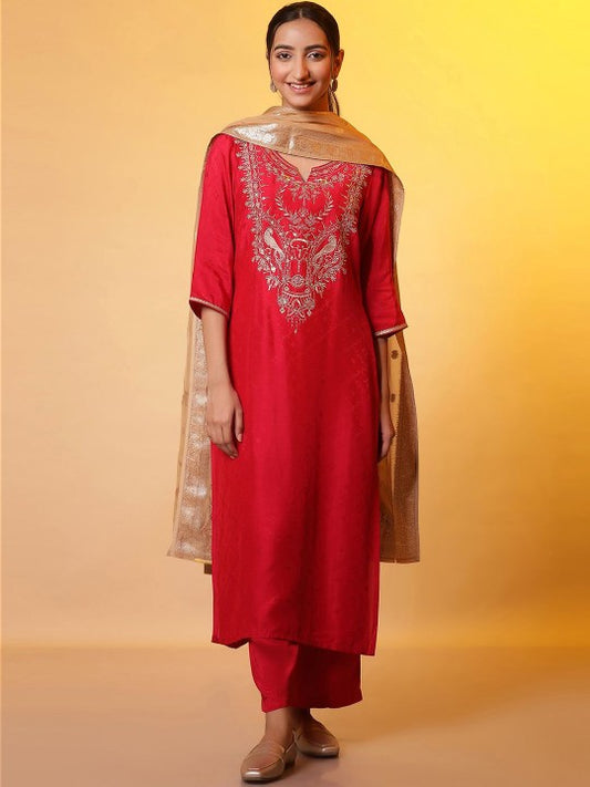 AURELIA Women Floral Embroidered Regular Kurta with Palazzos & With Dupatta