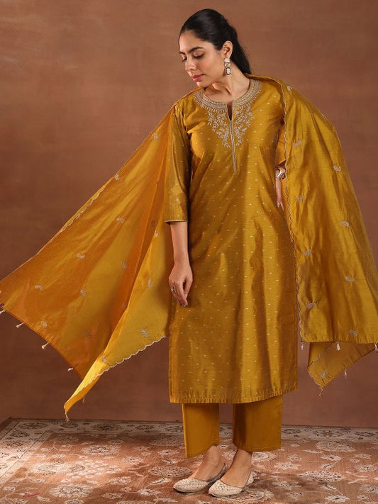 Floral Woven Design Thread Work Chanderi Silk Kurta
