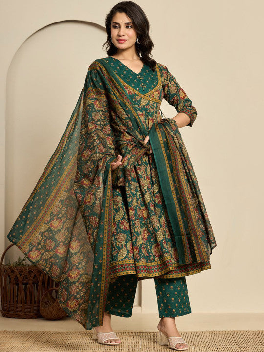 Do Dhaage Women Ethnic Motifs Print Sequined Pure Cotton Kurta with Trousers & Dupatta