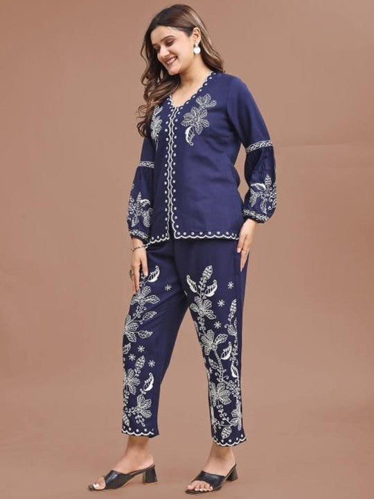 Tikhi Imli Embroidered V Neck Tunic With Trousers Co-Ords Set